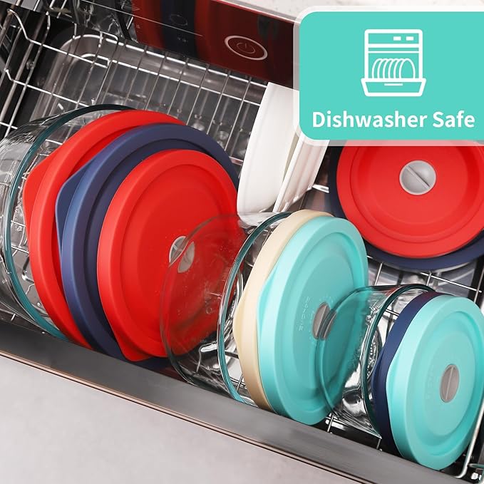 Replacement Lids for 7200-PC 2 Cup and 7201-PC 4 Cup and 7402-PC 6/7 Cup, Silicone Round Storage Cover Lid for Anchor Hocking Glass Bowl 6 Pack Multiple Colors