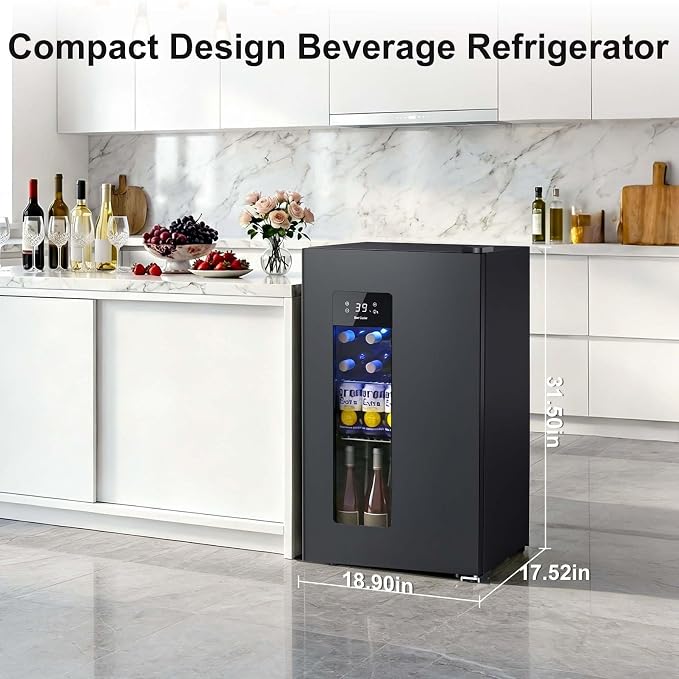 Antarctic Star Auto Defrost Beverage Refrigerator, 130 Can Mini Fridge with Glass Door &Adjustable Shelves, 21-50°F Temp Control,Beverage Cooler for Soda, Beer, Wine, Home Bar, Office, 3.2 Cu.Ft