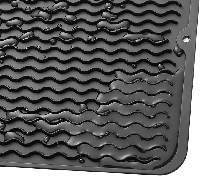 MicoYang Silicone Dish Drying Mat for Multiple Usage,Easy clean,Eco-friendly,Heat-resistant Silicone Mat for Kitchen Counter or Sink,Refrigerator or Drawer liner Black M 12 inches x 12 inches