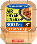 300 Pcs Air Fryer Paper Liners, 8" Square Air Fryer Liners Disposable, Heavy-duty Parchment Paper for 5-8 qt Airfryer Basket, Non-Stick & Grease Proof Baking Liner for Oven Pan