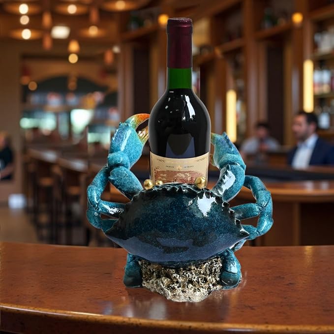 Modern Crab Wine Bottle Holder Countertop Coastal Beach Themed Home Decor Nautical Rack for Kitchen Living Room Bedroom Office Decorations - Gift for Ocean Lovers