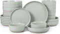 HaWare 24-Piece Plates and Bowls Set for 6, Stoneware Dinnerware Sets with Pasta Bowl, Dishes Set for Home Restaurant, Speckled Asparagus Green