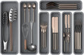 7 Pack Silicone Silverware Drawer Organizer, DIY Free Combination Kitchen Drawer Organizer, Utensil Organizer, Moisture-proof and Heat-resistant up to 200°C, Anti-slip Design (Grey)