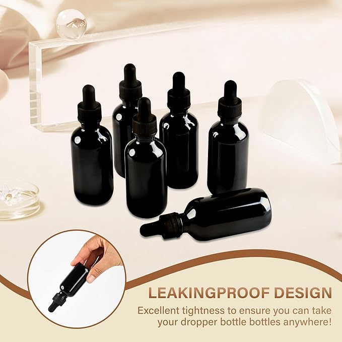 NOOEEISS 6 Pcs, 2oz Dropper Bottle, Black Glass Eye Dropper Bottle, Tincture Bottles with Dropper, Leak-Proof Design, Stronger Suction, for All Kinds of Mixed Liquids