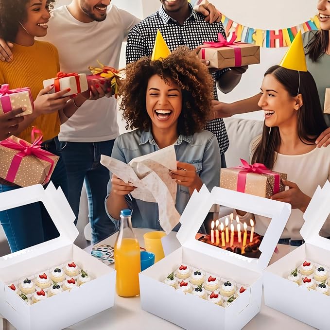 10 Pack Dessert Shooter Box with Window, Holds 24 Count 3 oz Square or Round Cups, Disposable Dessert Carrier for Party & Catering, 12.8 x 8.8 x 5.5 Inch