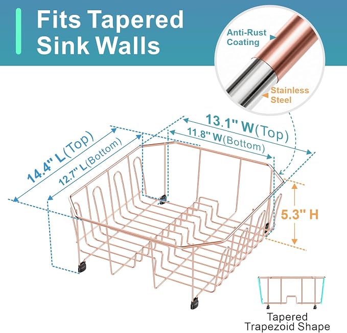 GSlife Small in Sink Dish Drying Rack - Stainless Steel Compact Dish Drainer for RV Kitchen Apartment Sink, Rust Resistant Inside Sink Rack, 1–2 Person Households, 13.1" W x 14.4" L, Rose Gold