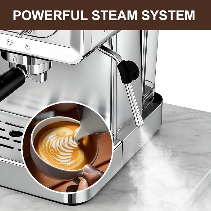Espresso machine 20 Bar, Espresso Maker with Powerful Steam Milk Frother, Stainless Steel Coffee Machine with Fast Heating System for Latte, Cappuccino