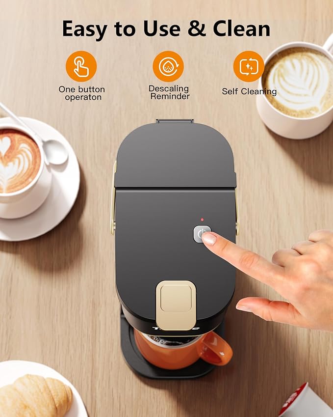 Tastyle Mini Single Serve Coffee Maker with 30 Descaler Cleaner Tablets, Single Cup Coffee Maker with Portable Handle for K Cups and Grounds