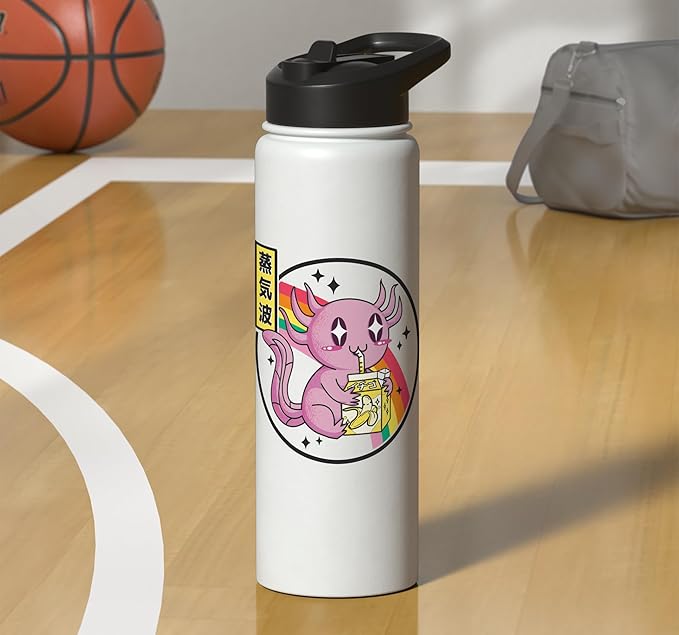 Axolotl Banana Milk Carton Kawaii Retro Rainbow Anime Stainless Steel Insulated Water Bottle
