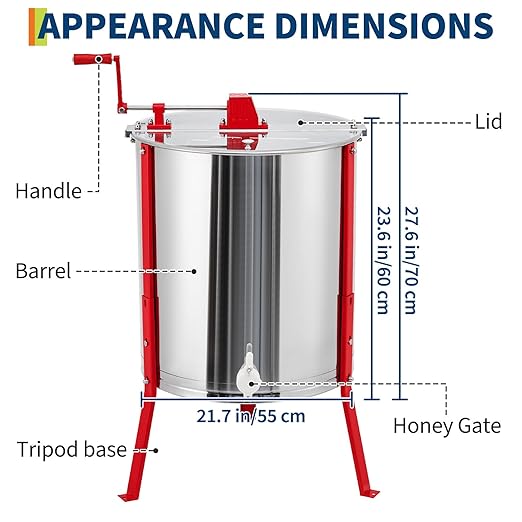 2/4 Frame Honey Extractor, Larger Size Than Standard 2/4 Frame Models, Manual Stainless Steel Beekeeping Equipment with Transparent Lid & Adjustable Stand for Home Apiary