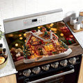 Stove Top Cover for Electric Stove 28.4 x 20.5 Inch Non Slip Stove Mat Oil Proof Christmas Village House Glass Cooktop Protector Kitchen Counter Mat