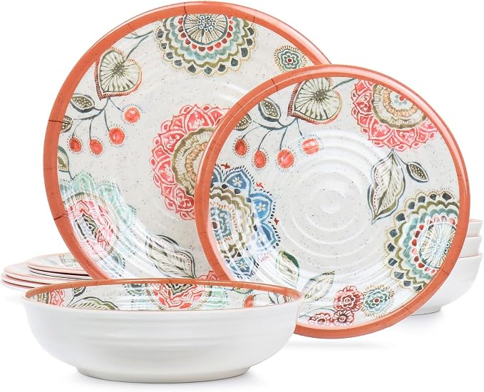 Elama Ester Melamine Dinnerware Set, Multicolored, 12 Piece Set (935115832M)