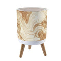 Trash Can with Lid Gold Textured Paper Press Top Round Small Garbage Bin with Wooden Legs Waste Basket for Kitchen Bedroom Nursery 7L/1.8 Gallon