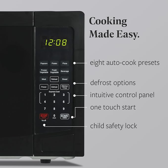 Farberware 1.1 Cu. Ft. Countertop Microwave Oven – 1000 Watts Power, Auto Cook Settings, Defrost, Easy Clean and Child Safety Lock - Black