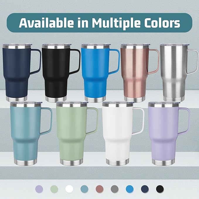 20 oz Tumbler with Handle Stainless Steel Insulated Coffee Mug Tumbler with Lid and Straw Double Wall Vacuum Insulated Coffee Mug Leak Proof Travel Mug Tumbler for Hot and Cold Drink (White,1pack)