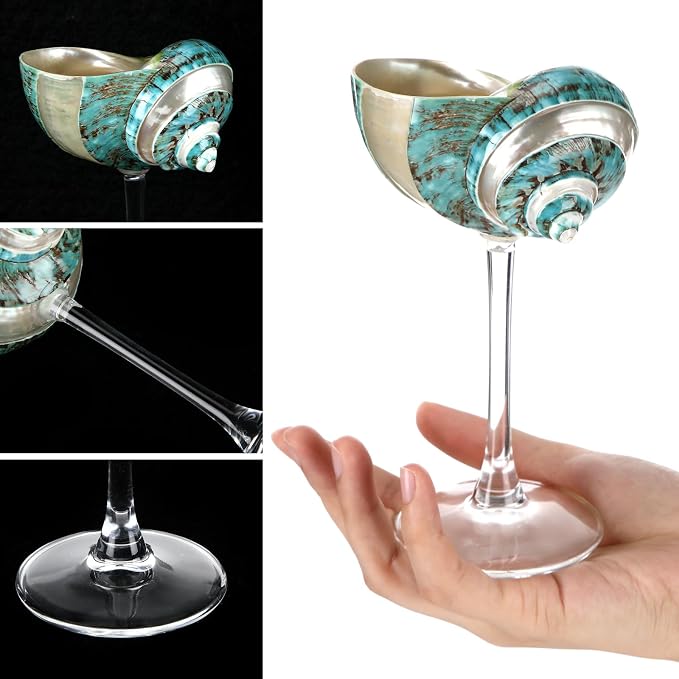 Conch Shell Wine Glasses Wedding Wine Cup Martini Goblet Cocktail Drinkware Drinking Stemware for Valentine Birthday Wedding Bridesmaids Anniversary Party(Green Conch,Clear Base,2 Pcs)