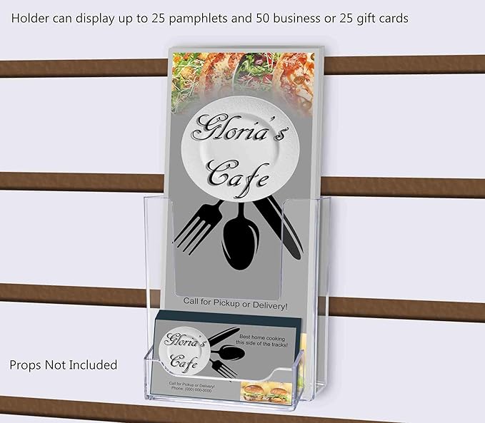 Marketing Holders SlatWall Trifold Brochure Holder 4" W Pocket Retail Display with Attached 3.5" x 2" Business Card Slot Take One Literature Pamphlet Organizer Clear Acrylic