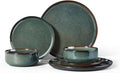 Herogo 6 Pieces Stoneware Dinnerware Set Service for 2, Dinner Plates and Bowls Sets, Double Reactive Glaze Dishes Set for Kitchen, Scratch Resistant, Microwave & Dishwasher Safe, Moss Green