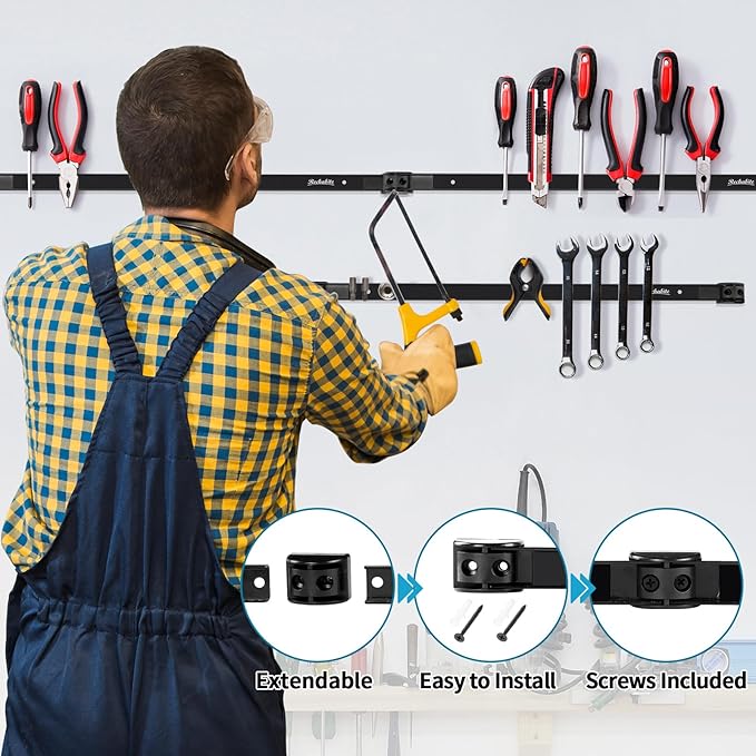 6 Pieces 18" Magnetic Tool Holder Strip, Black Magnet Bar, Metal Tool Organizer Rack for Garage Organization, Easy To Install in Workshop, Mounting Screws Included