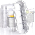 EUSOAR Creme Brulee Ramekins, 25pcs 6.8oz 6.5"x2.5"x1.2" Aluminum Foil Silver Baking Cups Mini Loaf Pans with Lids, Disposable Ramekins Cupcake Containers Wrappers, Dessert Cheesecake Pan Cups