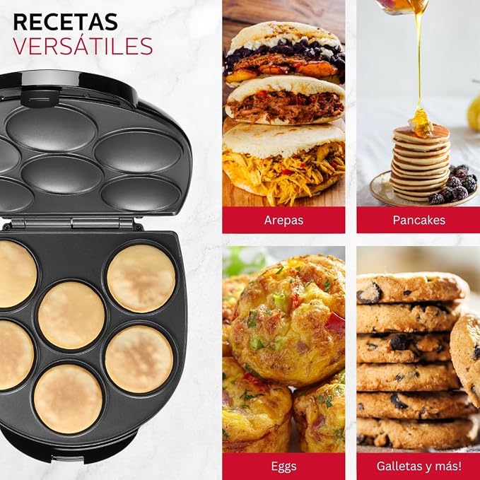 Holstein Housewares Non-Stick 6-Section Multi-Food Maker - Arepas, Mini Pancakes, Corncakes and More - Black,12 Inch