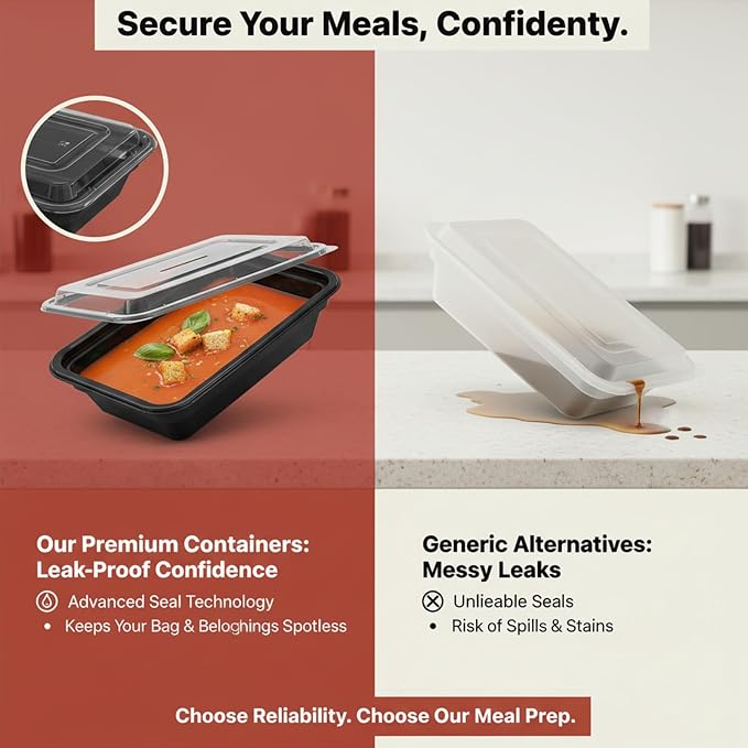 60 Pack Meal Prep Containers with Lids,28 oz,Reusable,To Go | Take Out,Food Storage,Disposable Plastic Lunch Boxes,Sturdy,Freezer,Microwave,Dishwasher Safe,Stackable,Leak-proof
