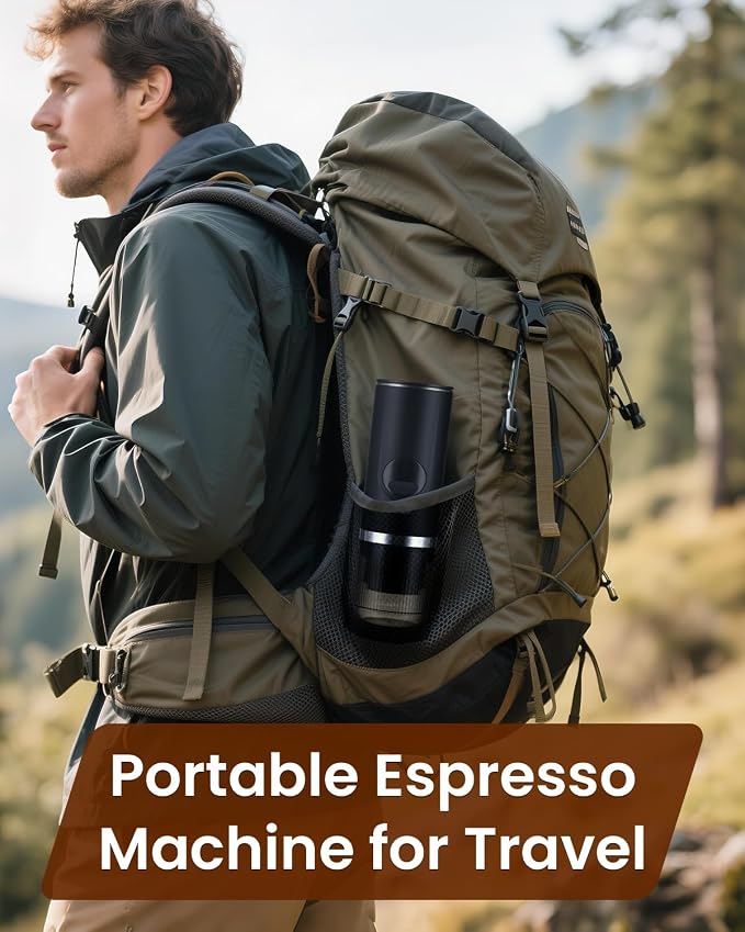 Portable Travel Espresso Maker, 20-Bar Camping Espresso Coffee Machine for Travel Car, Electric Self-Heating with USB Battery Operated,Rechargable,Ground Coffee& Capsule Compatible,80 ml Cup,Black