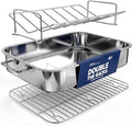Stainless Steel Roasting Pan with Rack, Heavy-Duty Turkey Roasting Pan for Oven, Includes Two Bakinng Rack Insert, Perfect for Holiday Turkey & Everyday Meal Prep, Fits Up to 12 lbs Turkey