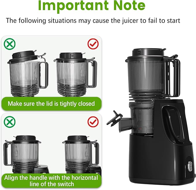 Cold Press Juicer, 6.5" Wide Feed Chute Juice Extractor Machine with Handle, High Juice Yield, 350W Professional Slow Masticating Juicer for Whole Vegetables & Fruits, Easy to Clean for Batch Juicing