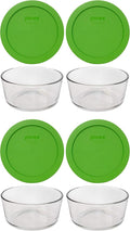 Pyrex 7201 4-Cup Glass Bowl and 7201-PC Lawn Green Lid (4-Pack) - Made in USA
