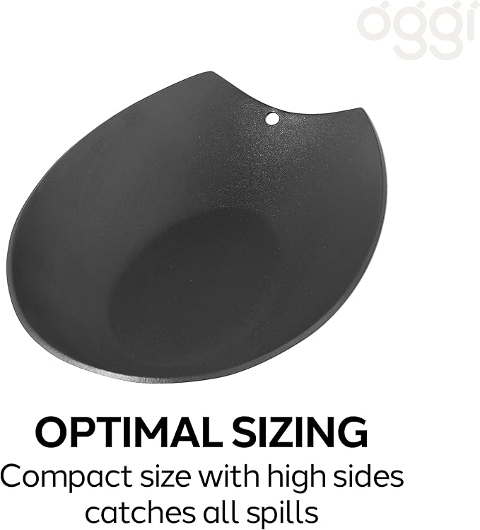 Oggi Spooner Stainless Steel Spoon Rest - Mess Free Cooking, Great for Kitchen Counter, Black, 5.25 x 3.5 Inch
