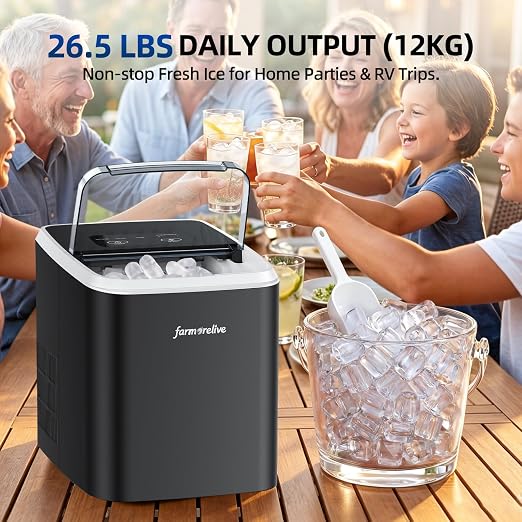 Portable Ice Maker Countertop - 26Lbs/24H Bullet Ice Machine with Self-Cleaning, Stainless, Makes 9 Ice Cubes in 6-8 Mins, 2 Sizes of Ice for RV Kitchen Home Party Camping, 1.5L Water Tank