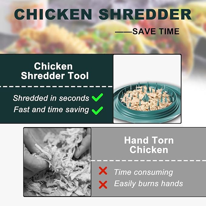 Chicken Shredder Tool Twist, 11" Heavy Duty Large Chicken Shredder, Meat Grinders Gadgets Machine, BPA Free, Strong Anti-Slip, Dishwasher Safe, Suitable for Pork Beef Chicken, Green