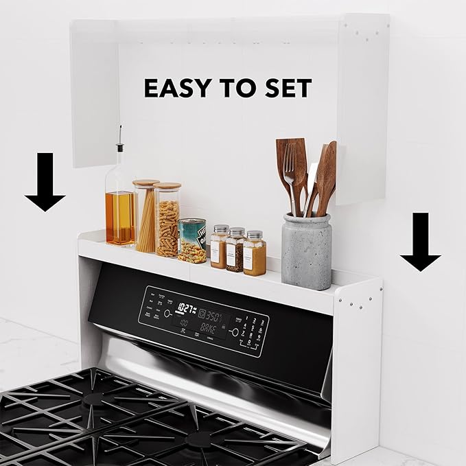 SpaceAid Bamboo Over the Stove Spice Holder Shelf, 31.5" Kitchen Organizer Stove Spice Top Rack, 11.6" Height Countertop Storage, Over Oven Back Sink Organization Shelf, White