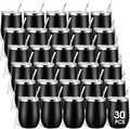 Inbagi 30 Pack 12 oz Stainless Steel Tumblers Bulk with Lids and Straws, Double Wall Insulated Wine Tumblers for Wedding Party Favors, Bridal Shower, Birthday Event Gifts (Black)