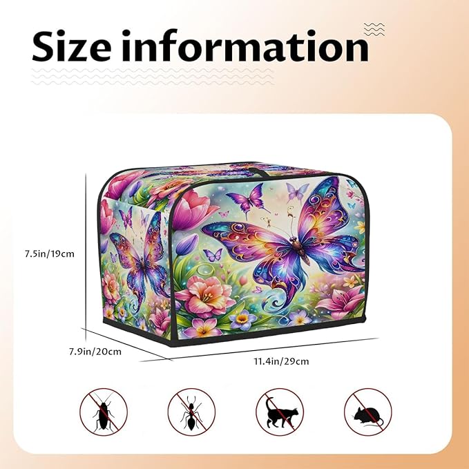 Colorful Flower Butterfly Toaster Cover 2 Slice Dust and Fingerprint Protection Toaster Bread Maker Covers Washable Kitchen Small Appliance Covers for Kitchen Accessories Decor Bakeware Women Gift