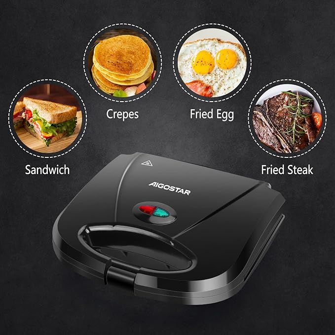 Aigostar Sandwich Maker with Non-stick Deep Grid Surface and Aigostar 1200W Sandwich Maker with Ceramic Non-stick Plates 3-in-1 Sandwich Press