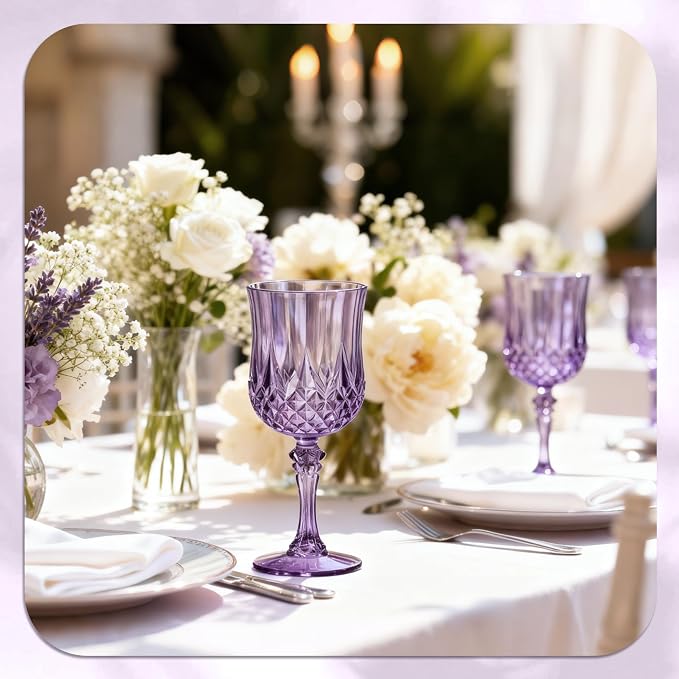 7OZ Plastic Wine Glasses, Reusable Vintage Goblets Unbreakable Drinking Glasses Crystal Water Cups Champagne for Wedding, Parties (12, Dark Purple)