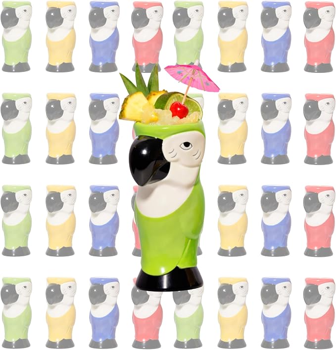 LEMONSODA Ceramic Hawaiian Tiki Glasses (Tiki Parrots, Set of 32)(2315)