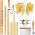 10pcs Pasta Making Tools, Wood Pasta Making Kit with Pasta Drying Rack,Rolling Pins,Gnocchi Board,Dough Cutter,Ravioli Cutter,Pasta Stamps,Making Dumplings .Pasta Making Accessories for Home