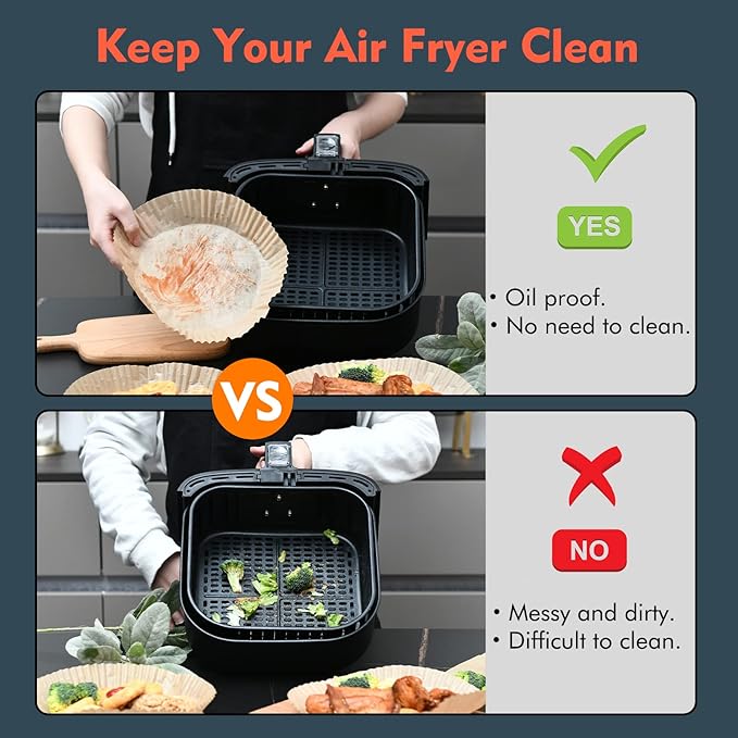[3-Size] Air Fryer Disposable Paper Liner Rectangle Compatible with Ninja foodi Dual Air Fryers Toaster Oven, Non-stick Parchment Paper Baking Accessories (50Pcs - 8.7 Inch Rectangle)