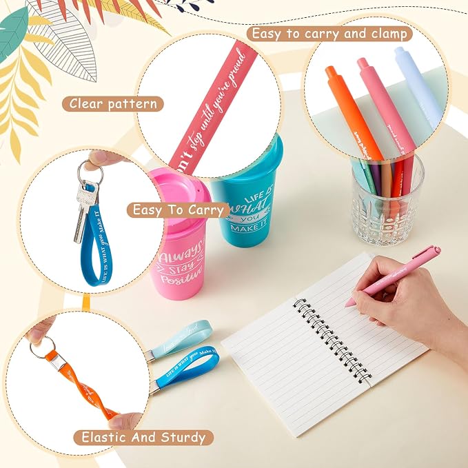 Skylety 24 Sets/96 Pcs Employee Appreciation Gift Baskets Bulk 16oz Inspirational Coffee Cup with Spiral Notebook, Pen & Keychain, Thank You Gifts for Staff, Teacher,Coworker, Team (Pastel Color)