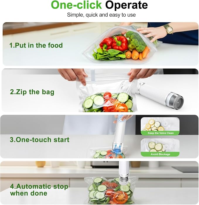 Vacuum Sealer for Food (Compact Vacuum Sealer Machine + 40 Reusable Vacuum Bags), Powerful 80Kpa Portable Vacuum Sealer for 10X Preservation & Fresh, Handheld Vacuum Food saver