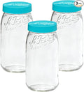 Le Parfait Eco-Friendly Zero Waste Wide Mouth Glass Jar with Airtight Screw Top Lid - Reusable French Storage Jar for Food, Soup, Flour, Sugar, Canning & Baking (3L/96oz, 3 Pack, Teal)