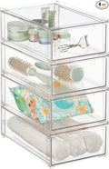 mDesign Plastic Stackable Bathroom Storage Organizer Bin with Pull Out Drawer for Cabinet, Vanity, Shelf, Cupboard, Cabinet, or Closet Organization - Lumiere Collection - 4 Pack - Clear