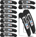 Xuhal 12 Pcs Digital Meat Thermometer with Probe Waterproof Instant Read Foldable Food Thermometer with Magnet for Kitchen Grilling Cooking Turkey Baking BBQ (Black)