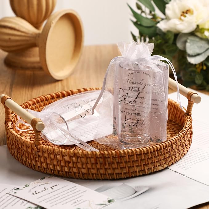 Sliner 150 Set Wedding Favors for Guests Bulk 2oz Acrylic Take a Shot We Tied the Knot Shot Glasses with Thank You Cards Organza Bags for Guest Souvenir Wedding Bridal Shower Gifts (Clear,Black)