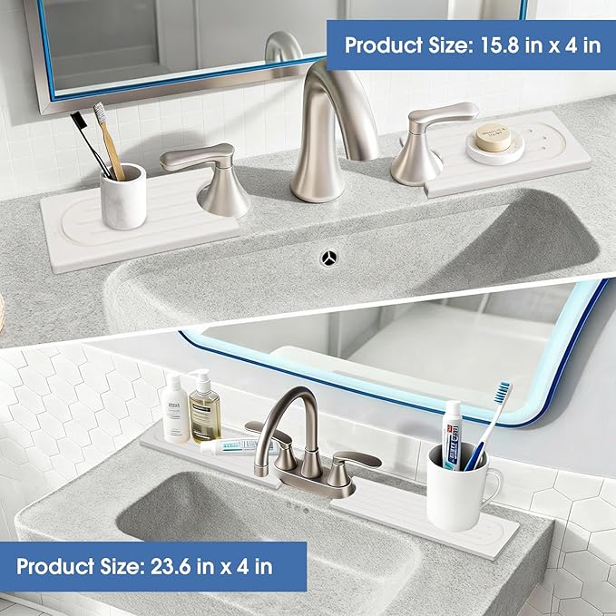 Stone Faucet Mat for Kitchen Sink, Water Absorbing Stone Faucet Splash Guard for Bathroom Counter 15.8" x 4", Kitchen Sink Splash Guard Behind Faucet, Ultra Fast Absorbing Mat Diatomaceous Earth