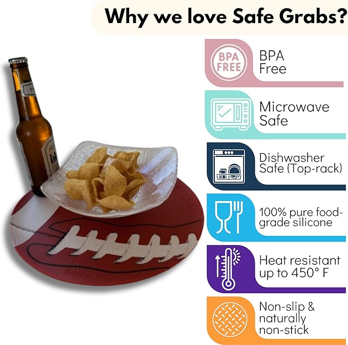 Safe Grabs: Original Microwave Mat as Seen on Shark Tank | Splatter Guard, Trivet, Hot Pad, Pot Holder, Minimize Mess (BPA Free, Heat Resistant, Dishwasher Safe), Football