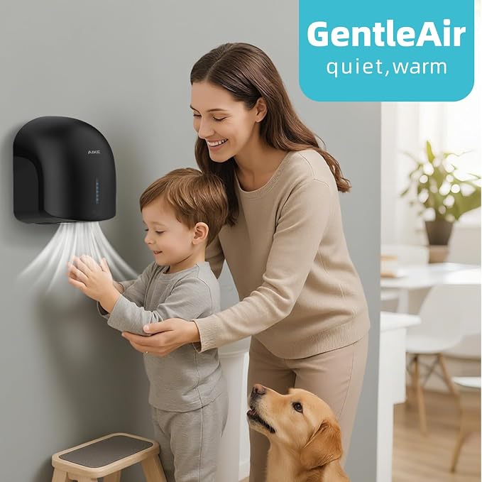 AIKE GentleAir Warm Hand Dryer& Automatic Soap Dispenser, Model AK2637 & AK1216 Black